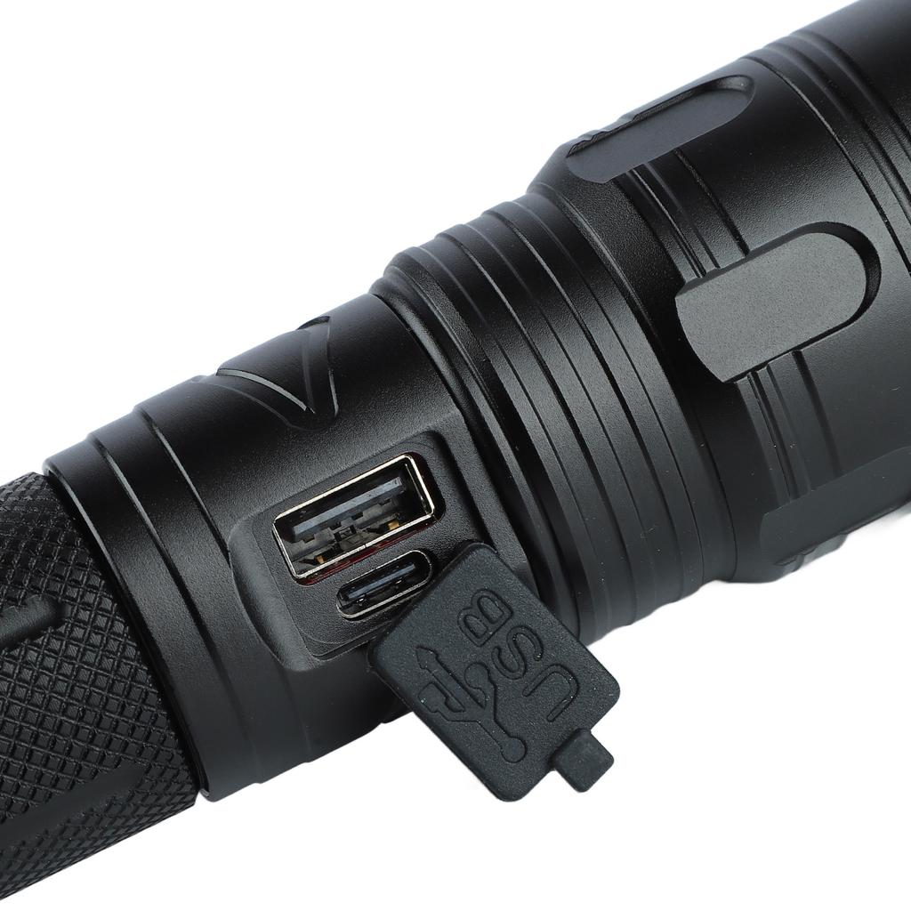 Einziehbare Taschenlampe Superhell Große Reichweite Batterieanzeige Aluminiumlegierung USB-Taschenlampe für Outdoor-Camping