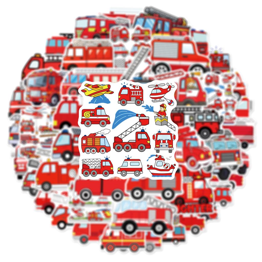 50Pcs/Set Fire Truck Series 04 Waterproof Stickers DIY Fashion Doodle Decals Stickers