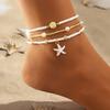 Summer Bohemian Triple Layered Ankle Chain Fashion Starfish Shell Pendant Handmade Seed Beads Women's Beach Party Foot Zircon