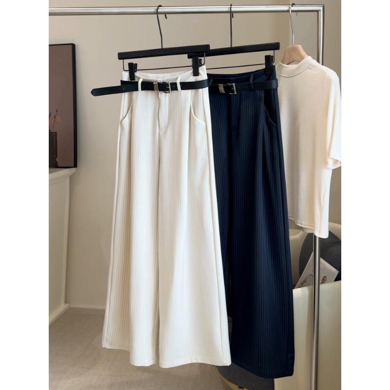 Striped Wide-leg Pants Women's Spring and Autumn New High-waisted Thin Loose Straight Drape Temperament Suit Casual Pants