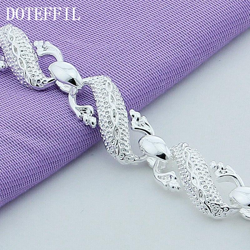 DOTEFFIL 925 Silver Dragon Cuff Bracelet For Man Women Charm Wedding Engagement Party Fashion Jewelry