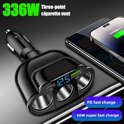 Car Charger 5-Port 336W Cigarette Lighter Adapter PD USB 66W Super Quick Charging Phone Charger Socket 12-24V Universal