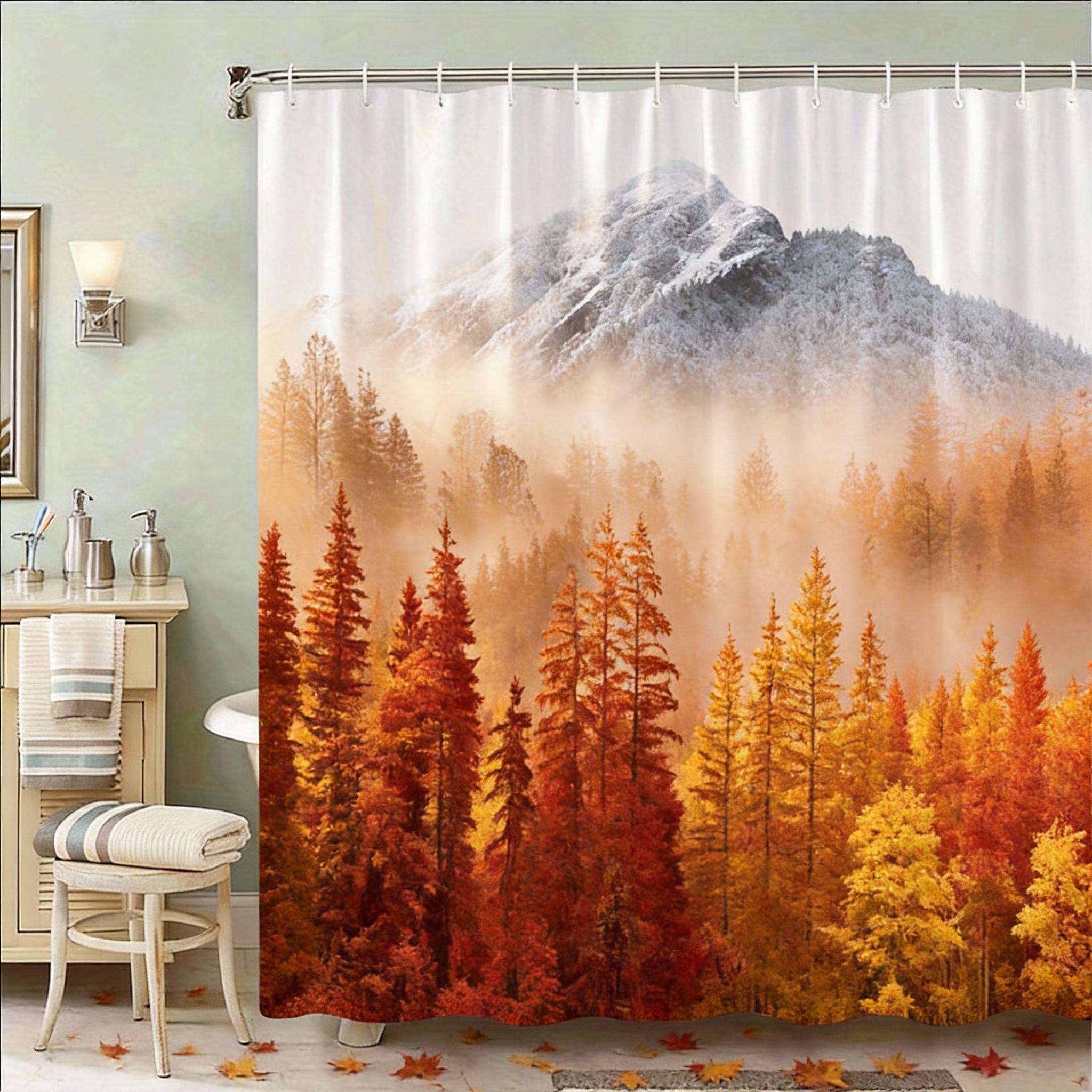 

Mountain Forest Shower Curtain 180X180Cm – Ethereal Misty Pines & Snow Caps, Minimalist Nature Bathroom Decor, 12 Hooks W60H190(CM)-1 Pcs