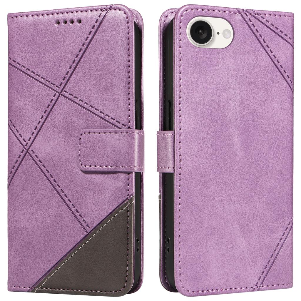 For iPhone 16e Case Leather Card Holder Phone Cover Geometric Line