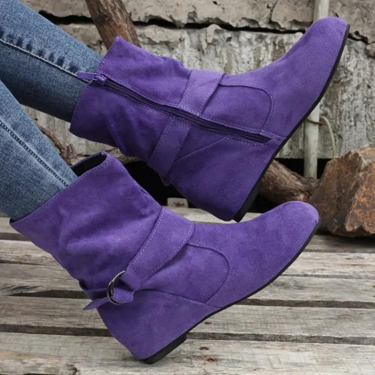 Fashion Autumn and winter new short boots, women's mid length boots, European and American fashion suede thick heel plus size fashion bo