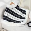 Women's Autumn and Winter Large Size Casual Cape Fur Collar Striped Knitted Shawl Sweater Jacket