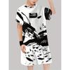 2-piece Boys' Easy To Wear Striped Printed T-shirt and Shorts Set