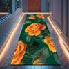 1Pcs Orange-Yellow Roses And Green Leaves Non-Slip Washable Area Rug Runner for Entryway, Living Room, Bedroom & Patio