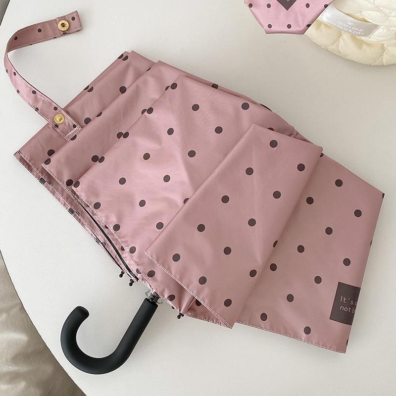 Korean Small Polka Dot Automatic Folding Umbrella, High Value, Small Fresh Weather and Rain Sun Umbrella, Female Vinyl Parasol