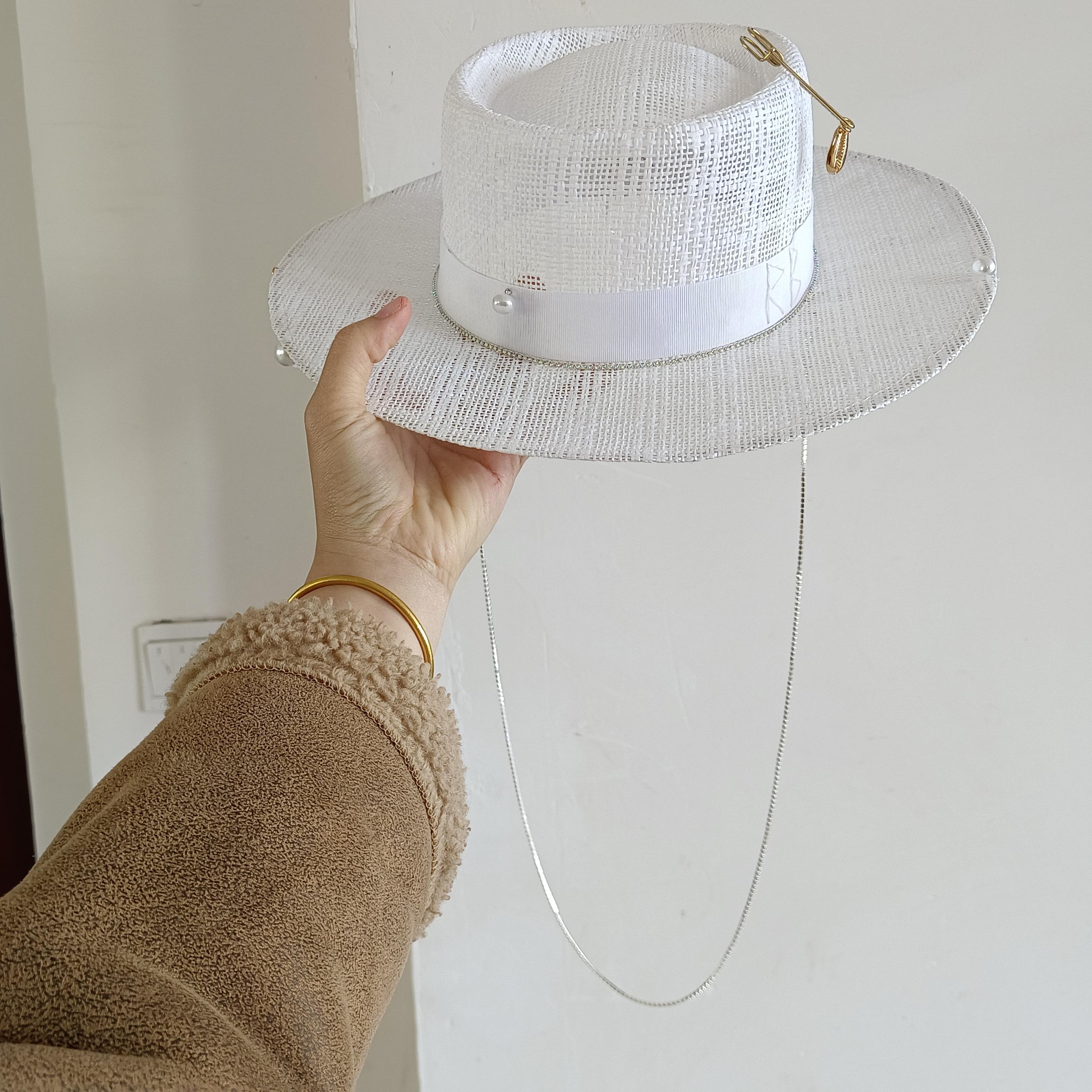 

Wedding hat punk concave convex top DIY white hollow hat supports various hat customization for men and women new English letter 56-58cm