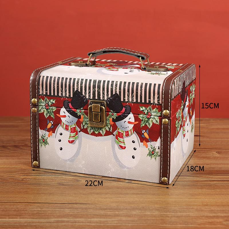 Christmas Candy Box Vintage PU Leather Jewelry Packaging Box With Lock S/M/L Wooden Sundry Treasure Storage Box With Handle