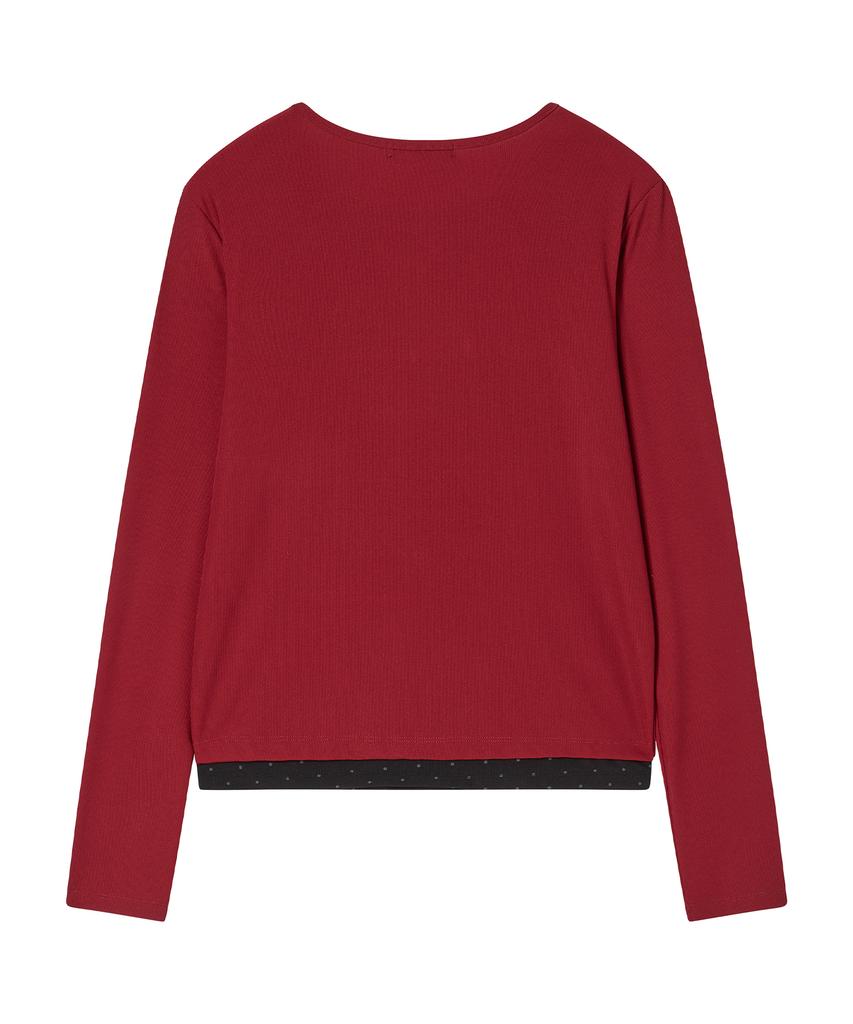 AWESOME STUDIO Layered Ribbed Cardigan T-Shirt Wine