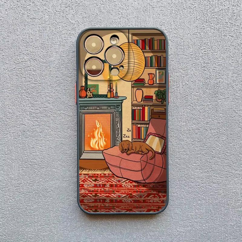 Retro Cartoon Cat Candlelight Illustration Phone Case For iPhone 17 Pro Max 16 15 Pro Plus 14 13 Mini 12 11 XR X 16E 17Air Cover