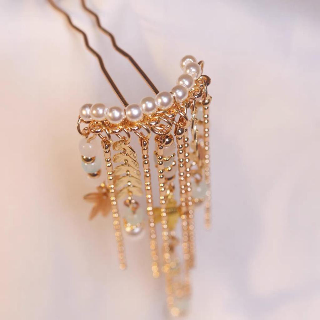 Tang Style Maple Leaf Tassel Hairpin - Mid-Autumn Hanfu Headdress