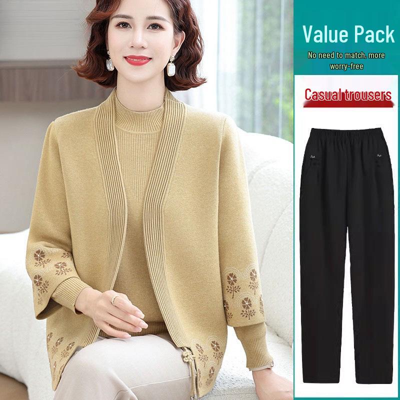 Elegantes Frühlings-Strick-Zweiteiler-Set 2025 für Mütter: Modischer Strickmantel für Frauen mittleren Alters und ältere Frauen