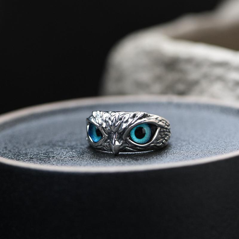 Vintage-Ring mit Tiermotiv, offen, verstellbar, blaue Eule, Ring für Damen und Herren, Schmuck, Geschenkidee für Partys