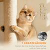 170 Cm Large Cat Tree, Cat Tower with 7 Scratching Posts, Tunnel, 2 Condos, Hammock, Perch, Ramp, Pompoms, Light Grey