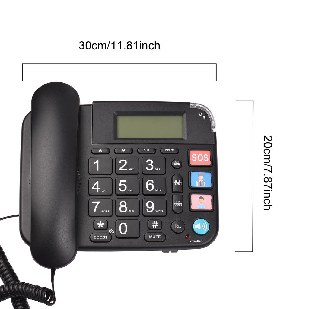 Black Corded Phone with Big Button Desk Landline Phone Telephone Support Hands Free Redial Flash Speed Dial Ring Volume