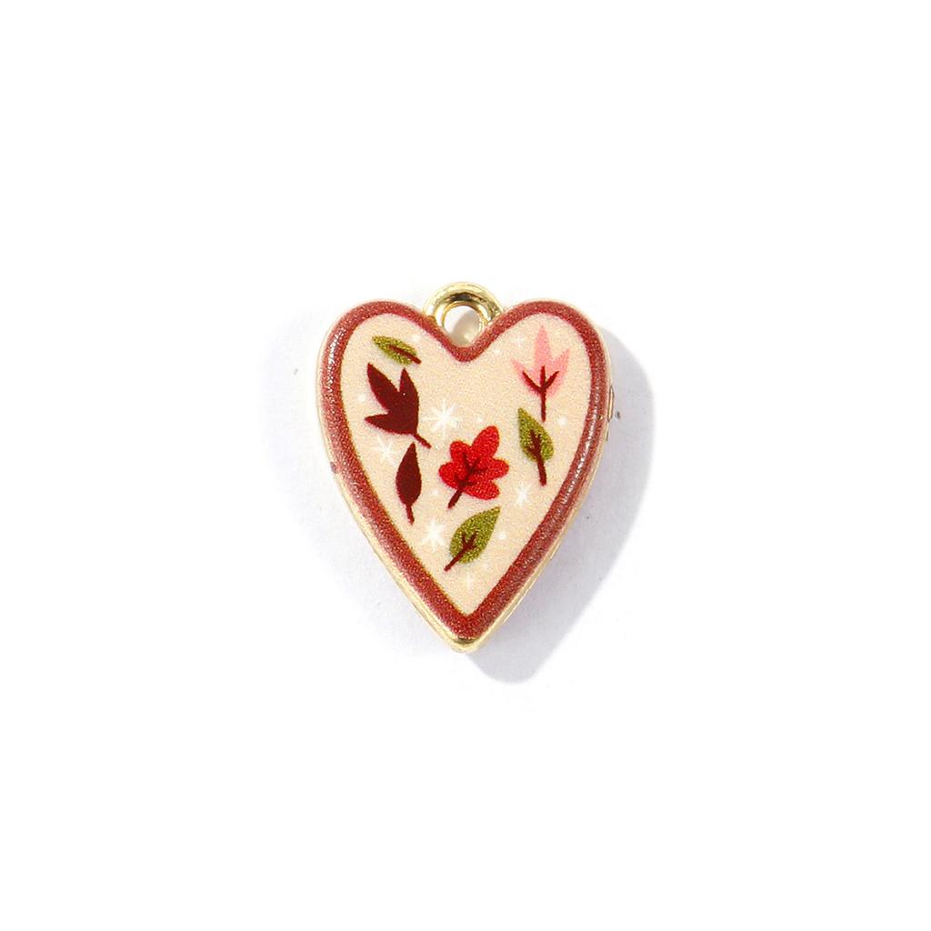 2 PCs Brass Charms Heart Rectangle Double-Sided Flower Lobster Printed 18K Gold Plated Pendants DIY Necklace Jewelry Findings
