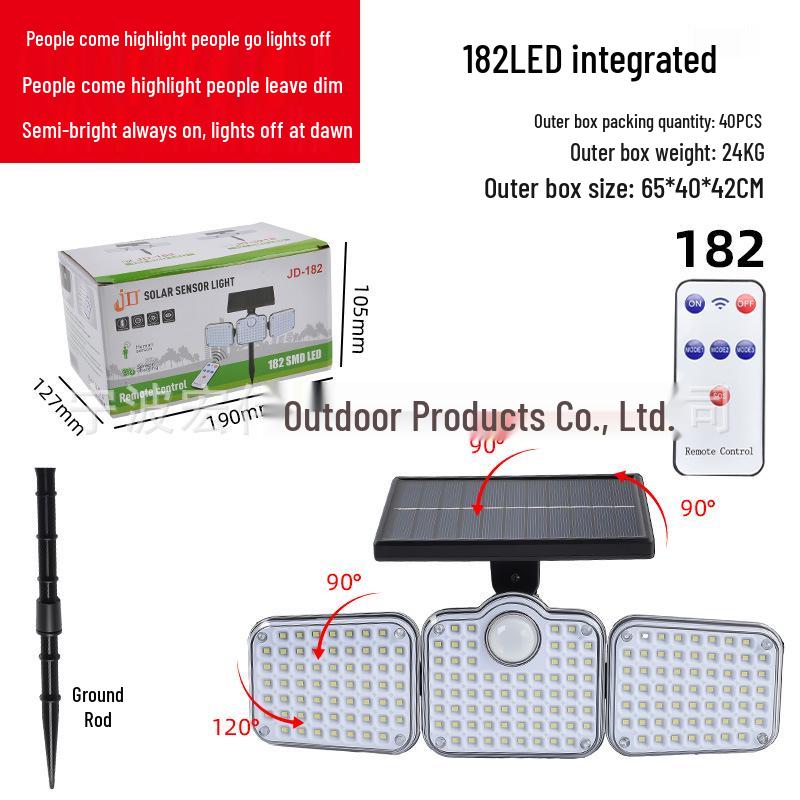 

2025 Triple-Head LED Solar Wall Light - Split Outdoor Motion-Sensor Courtyard Illumination