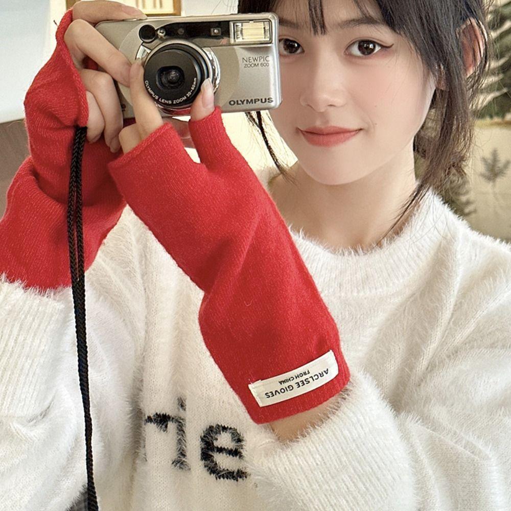 

Winter Velvet Gloves Warm Women Mittens Lovely Half Finger Knitted Gloves Student сірий