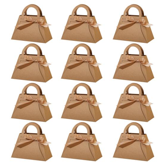 12 ks Dárkové krabičky ve tvaru kabelky s mašlemi na sladkosti, dezerty, luxusní sušenky, svatební výslužky, krabička na dárky, narozeninová oslava, družičky