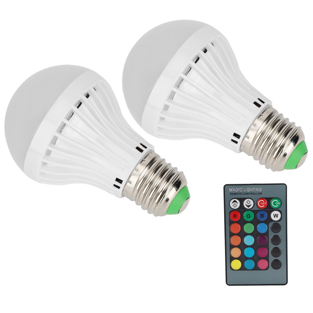 2Pcs E27 3W RGB Bulb Lamp Color Changing Bulb Light Home Lighting with Remote Control 85V‑265V