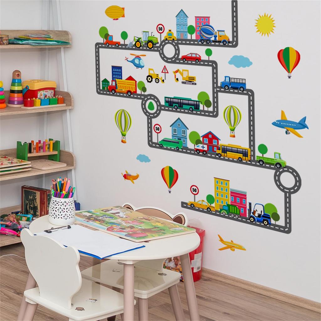 WOHAHA Wall Stickers Large Size Construction City Silhouette Perfect for and Nurseries Waterproof Wall Stickers Stylish Wall Decor 132cm x 128cm - -