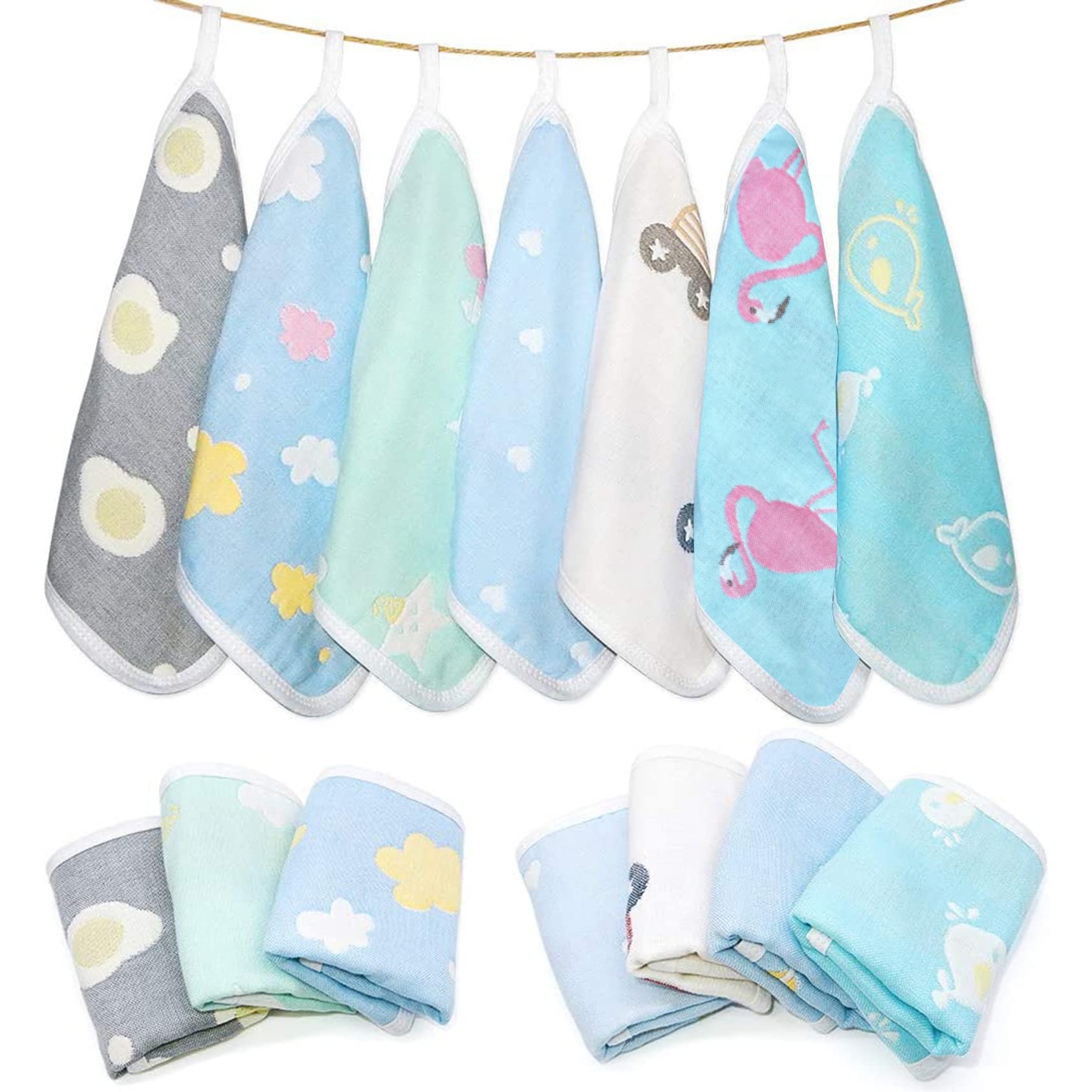 

Набор из 7 марлевых детских двусторонних ручных полотенец для лица, подарок для новорожденного на детский праздник, носовые платки, полотенца, слюнявчики, детские полотенца, полотенца, 100% хлопок, шестислойные