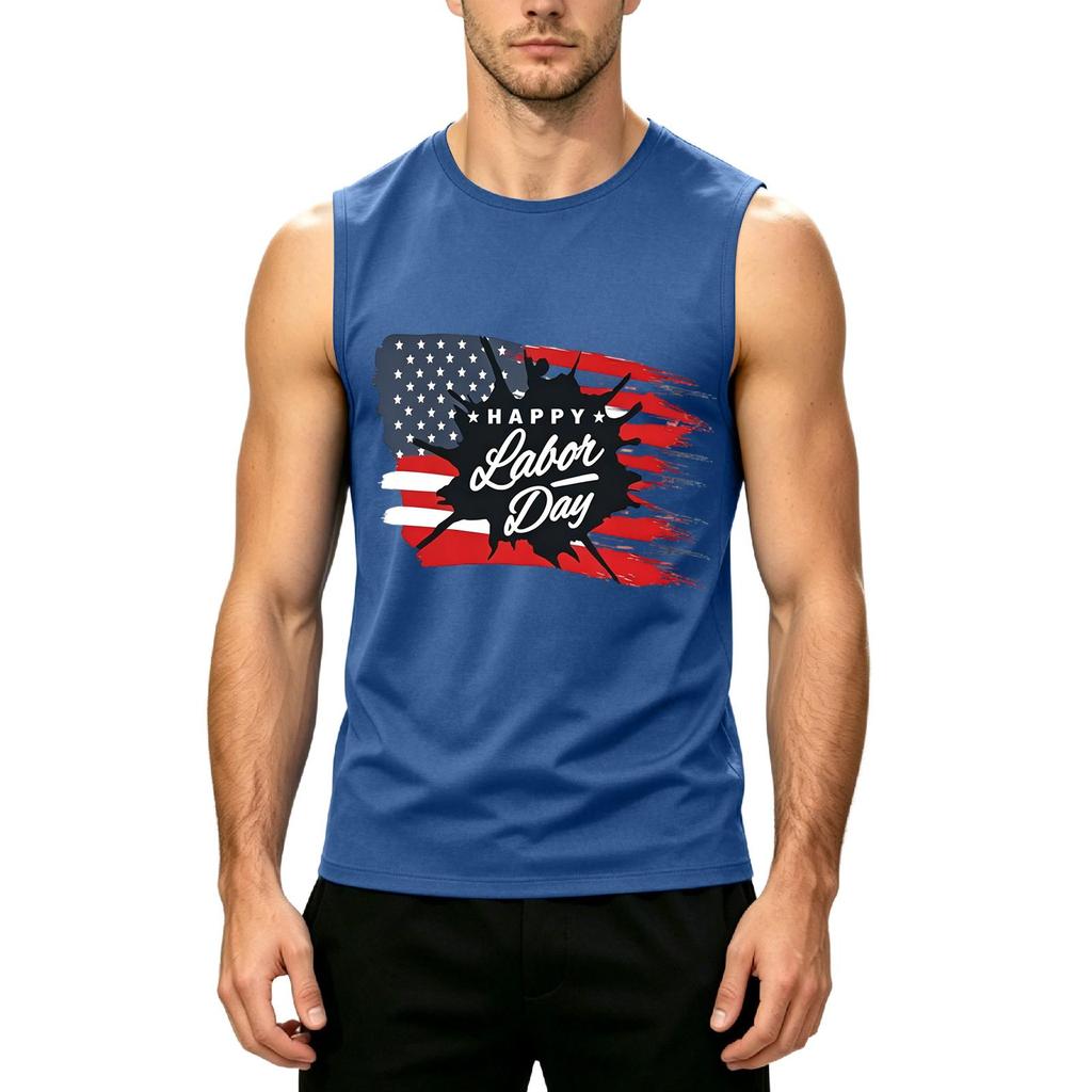 Men's Sleeveless Casual Tank Top Labor Day Printed Muscle Shirt Crew Neck Summer Workout Tee
