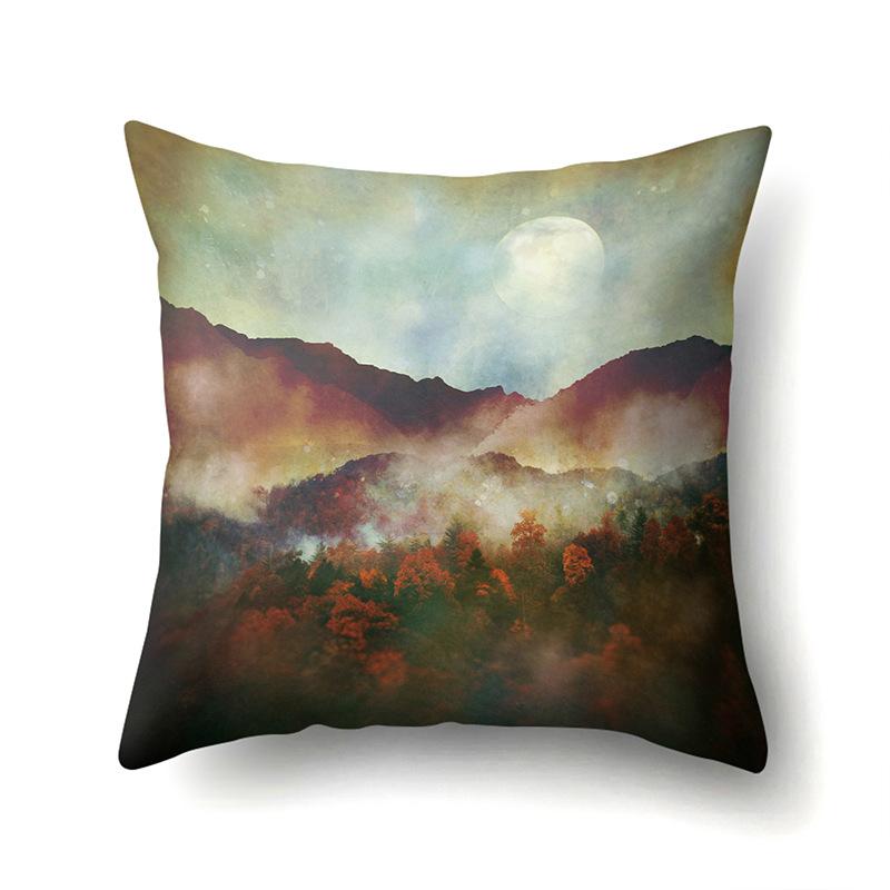 Polyester Pillowcase Automobile Decoration Mountain Home Print Pillowcase Waist Cushion Cover Bedside Cushion Cover Bedside Cushion Cover