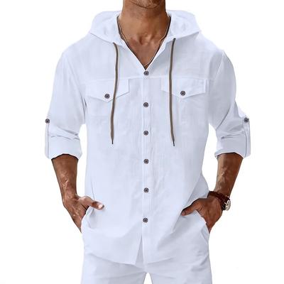 Spring Summer Men's Hooded Shirts Solid Long Sleeve Casual Shirt Fashion Breathable Beach Blouse Male Sports Hooded Tops