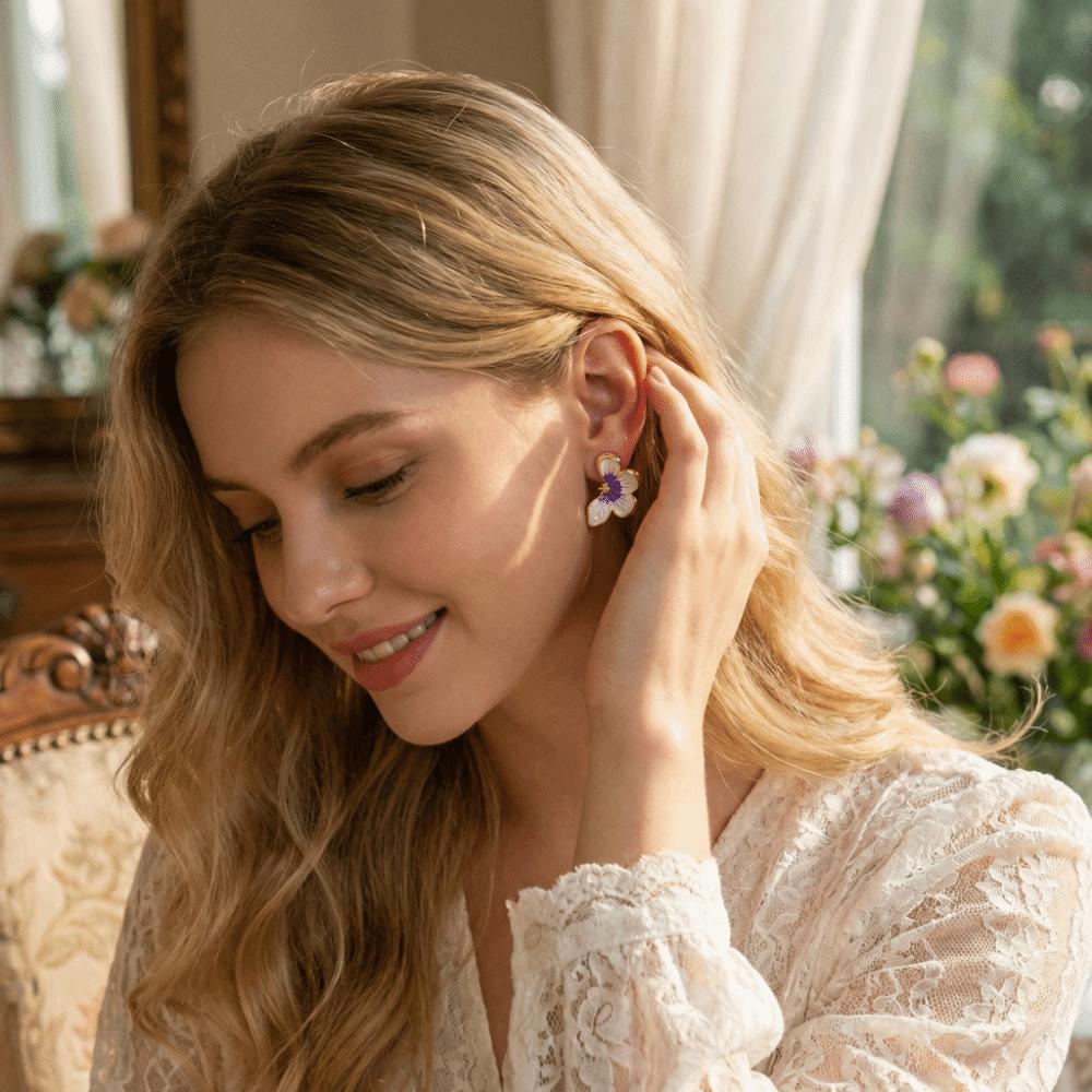 Temperament Drip Oil Flower Stud Earrings Metal Floral Earrings Gift Butterfly Earrings  Daily Wear