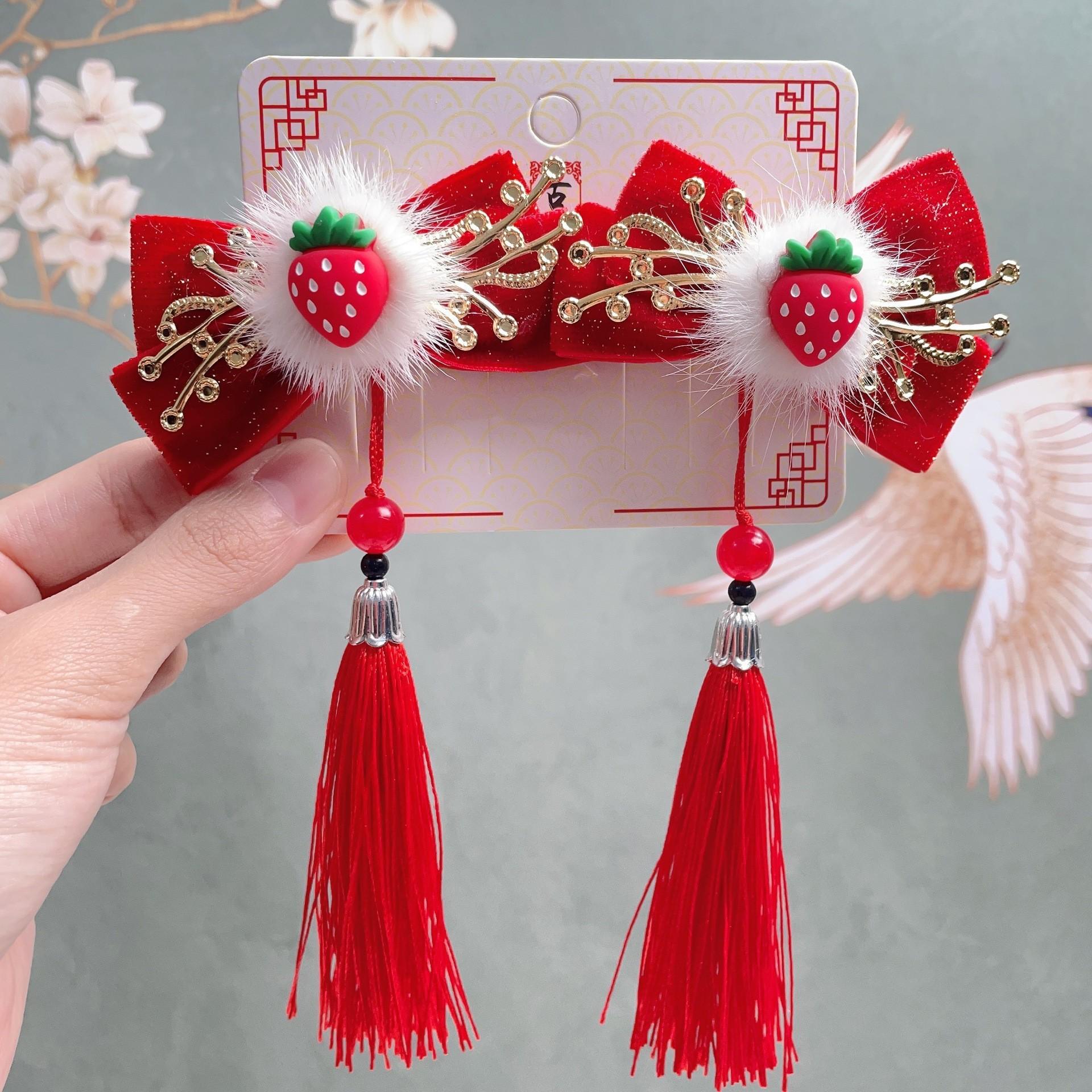 

Червоний бант-корона шпилька для волосся в китайському стилі для дівчаток - Новорічний головний убір