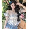 Women's Off-Shoulder Floral Puff Sleeve Summer Top