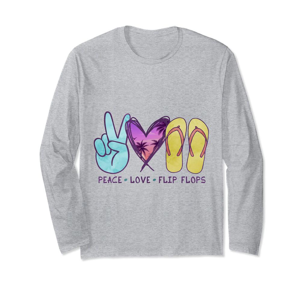 Peace Love Beach Sandals Novelty Tropical Apparel Long Sleeve Summer-loving T-Shirt
