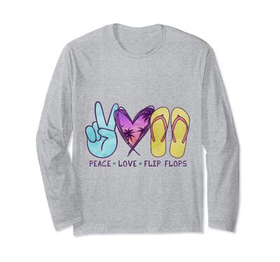 Peace Love Beach Sandals Novelty Tropical Apparel Long Sleeve Summer-loving T-Shirt