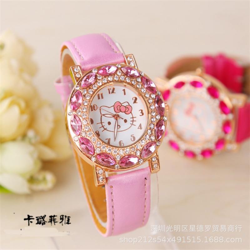 Children's Watch Girl Fashion Waterproof Quartz Watch Cartoon Cute Princess Powder KT Cat Elementary School Student Electronic Watch