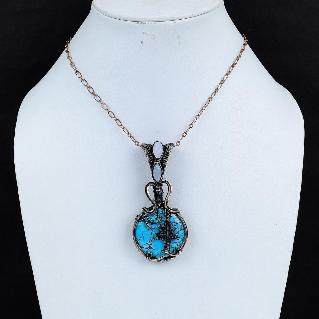 Blue Turquoise Pendant, 999 Copper Wire Wrapped Pendant Handmade Gemstone Jewelry, Gifts For Wife Brand New Pendant