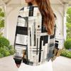 Women Plus Size V Neck Front Zip Geometric Printed Long Sleeve Ribbed Cuffs Sweatshirt