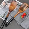 Acacia Wood Non-stick Cooking Set: Long Handle Spatula, Wooden Pot Spatula, Slotted Spoon, and Soup Spoon.