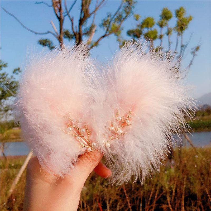Feather Headdress Hair Clip - Cute Fairy Fur Hanfu Accessory for Girls