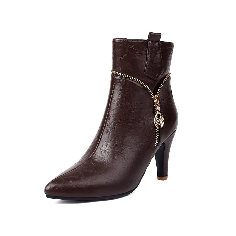 Black Brown Women Ankle Boots Pointed Toe High Spike Heel Big Size 47