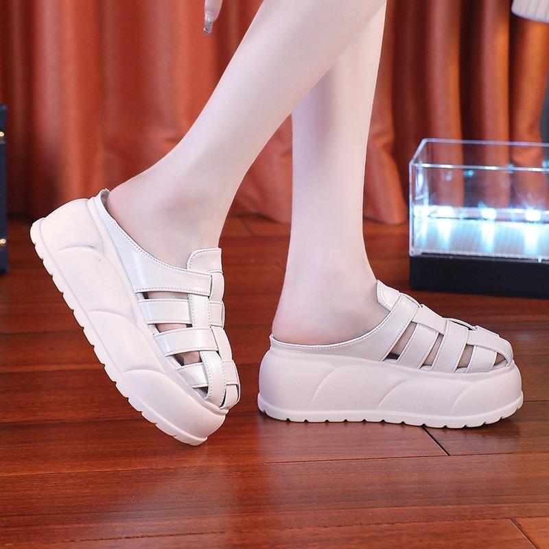 Fashion 7.5cm Weave Microfiber Synthetic Leather Sandal Slippers Pumps Platform Wedge Non-slip Flats Summer Peep Toe Women Shoes 2024