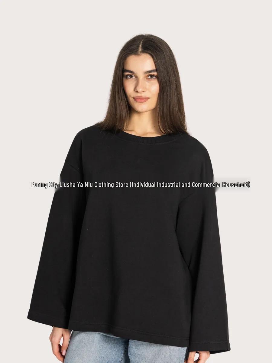 Autumn American-Style Versatile Cotton Long Sleeve T-Shirt Extra Large чёрный
