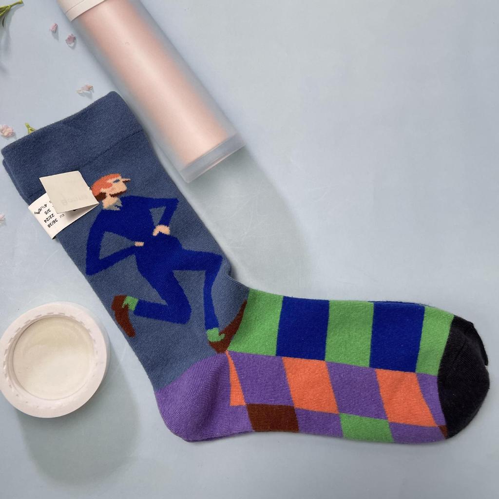 Bonne Maison: Retro-Ölgemälde-Socken für Damen, mittelhoch, luxuriös, französisch, bis zur Wade