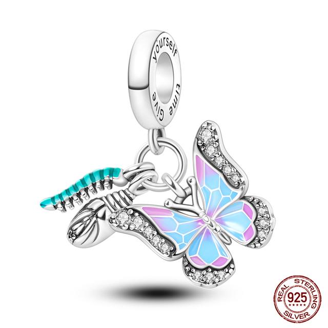 Prawdziwe 925 Sterling Silver kolorowy motyl sowa wróżka wisiorki koraliki Fit Fasion 925 oryginalne bransoletki naszyjniki Fine DIY biżuteria