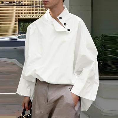 Oversized Men Stand Neck Long Sleeve Side Button Casual Shirts Tops