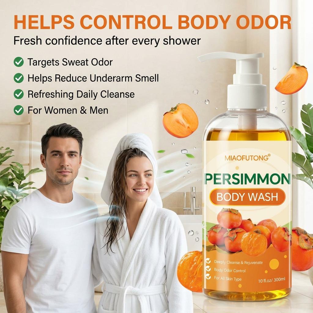 Persimmon Deodorizing Shower Gel: Eliminates Odor, Gently Cleanses, and Refreshes Skin