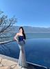 French blue gradual change tube top dress, high-end waist-wrapped buttocks fishtail skirt, Thai seaside vacation long dress